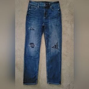 White House Black Market Women's High Rise Slim Ankle Patch Embroidered Jeans